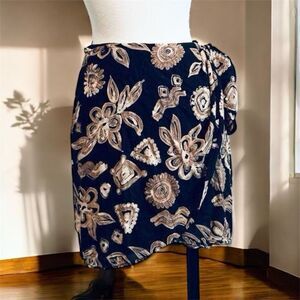 Vintage Judy Knapp Black Floral Mini Skirt Sarong Ruffle Wrap Small S
